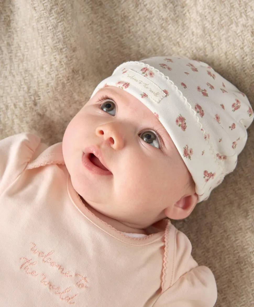 Frill Cuff Bodysuit, Leggings & Hat Set (3 Pieces) - Ditsy Rose Print