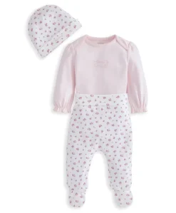 Frill Cuff Bodysuit, Leggings & Hat Set (3 Pieces) - Ditsy Rose Print