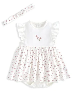Frill Sleeve Dress & Bow Headband Set (2 Pieces) - Ditsy Rose Print