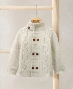 Funnel Neck Cable Knit Cardigan