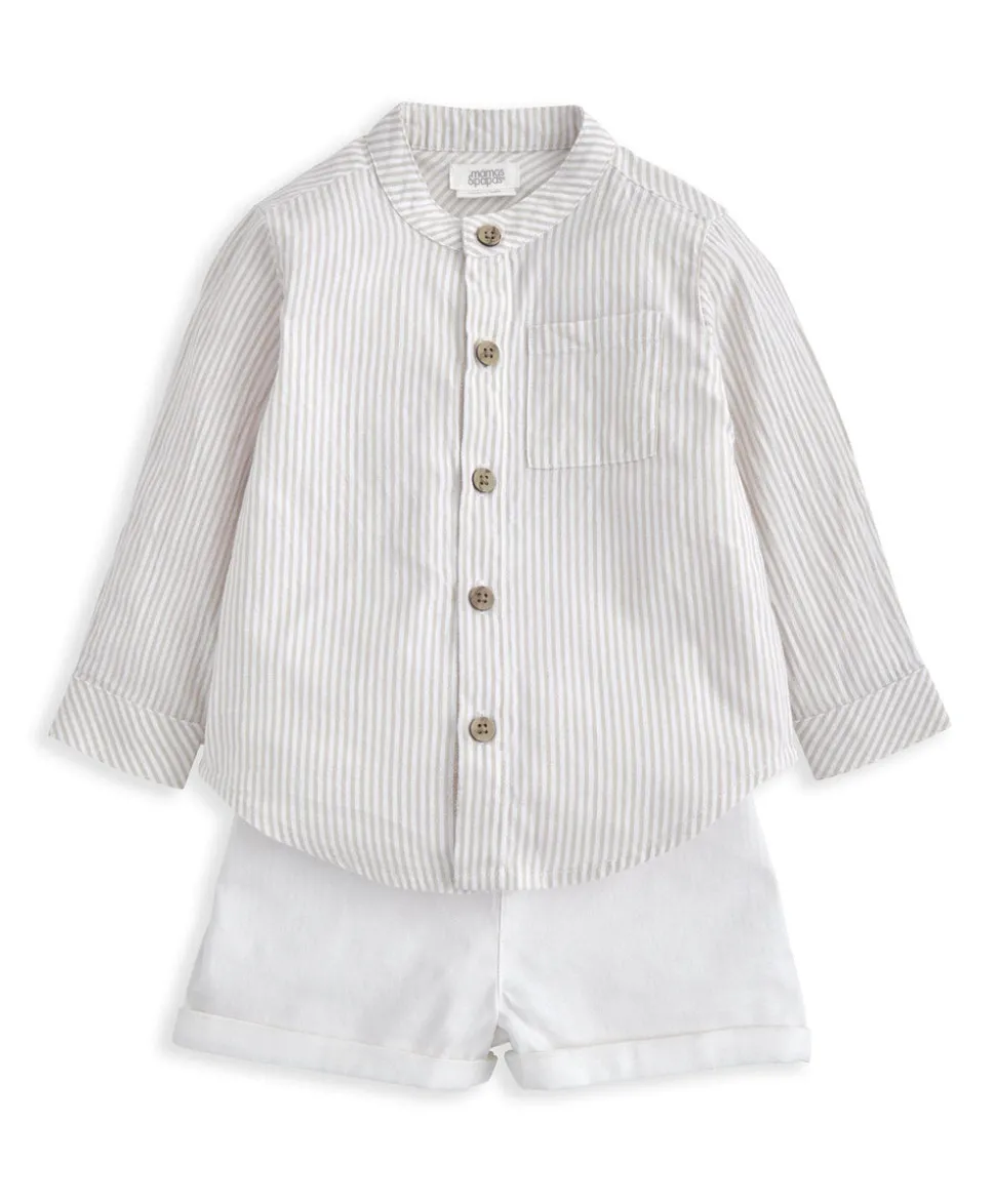 Grandad Collar Shirt & Shorts Set (2 Pieces)