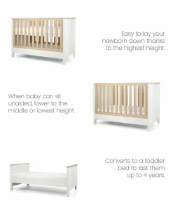 Harwell 3 Piece Convertible Cot Range with Dresser Changer & Wardrobe - White/Natural