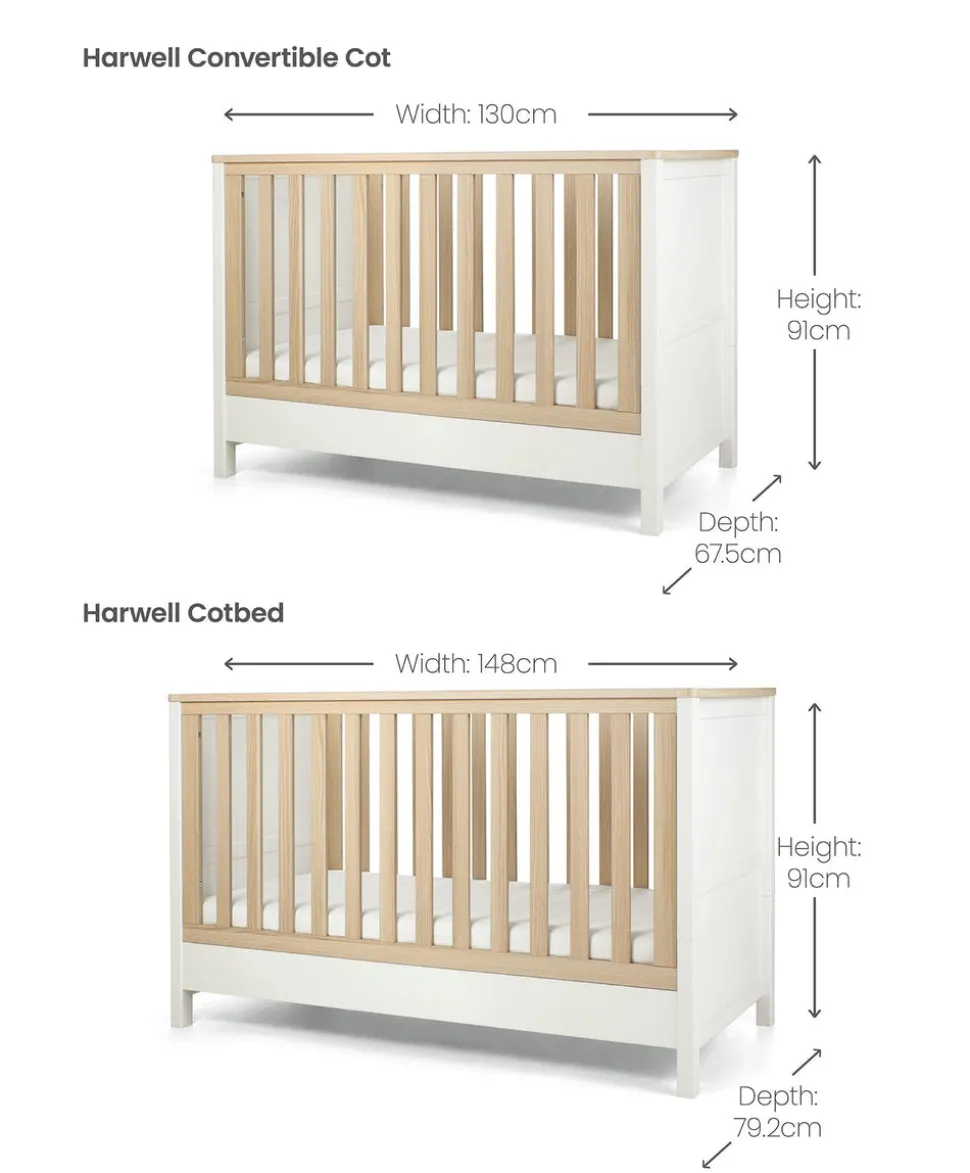 Harwell Convertible Cot Bundle with Essential Airflow Pocket Spring Cot Mattress - White/Natural