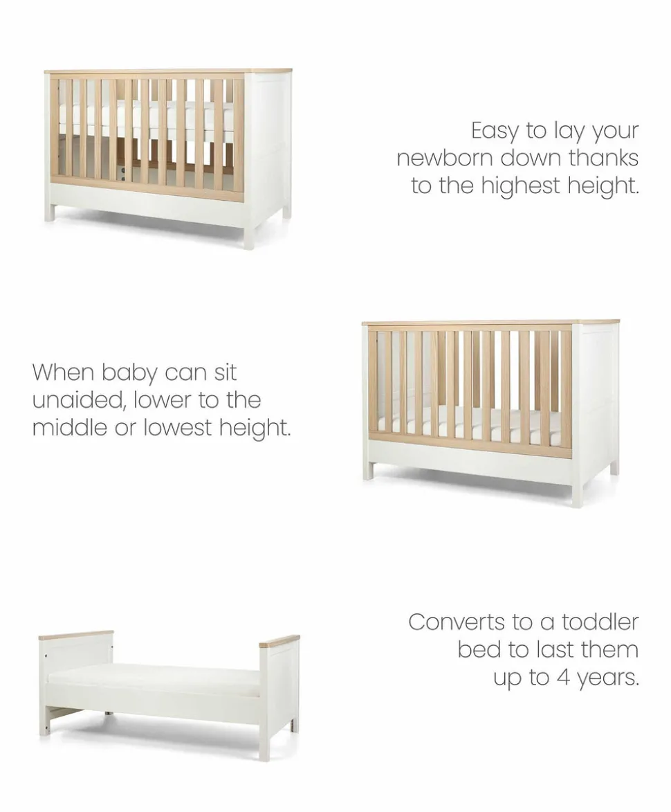 Harwell Convertible Cot Bundle with Essential Airflow Pocket Spring Cot Mattress - White/Natural