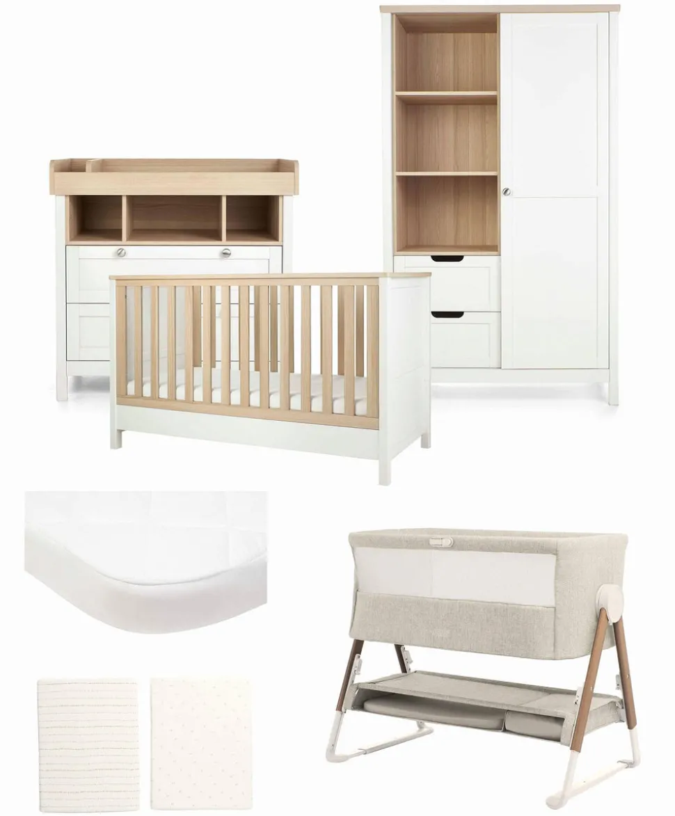 Harwell Nursery Bundle with Lua Bedside Crib (6 Piece) – White