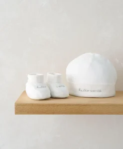 Hello World Hat & Booties - White