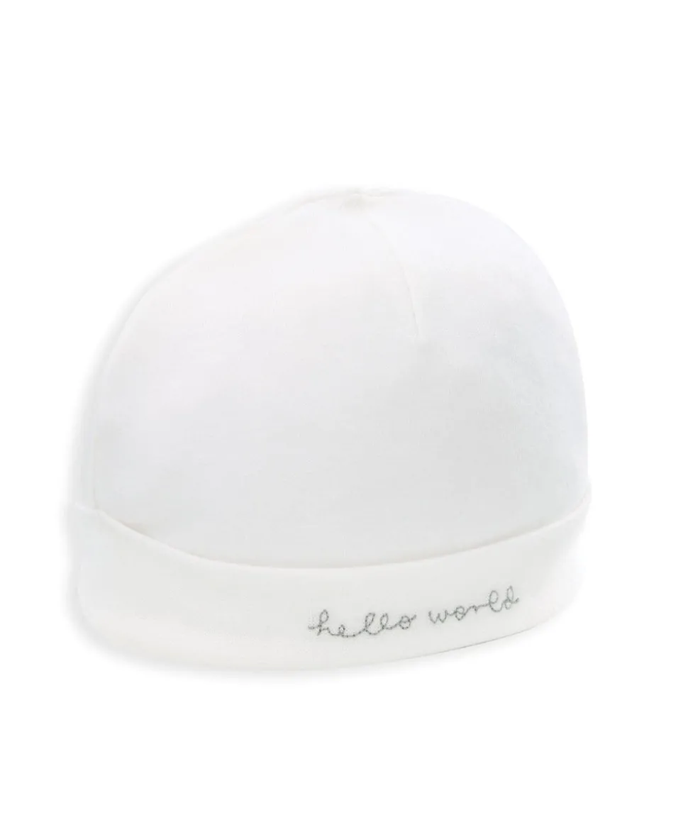 Hello World Hat & Booties - White