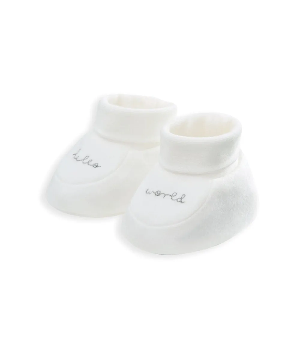 Hello World Hat & Booties - White