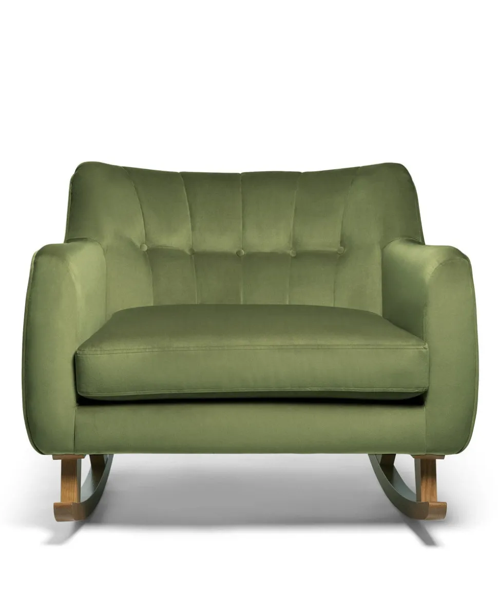 Hilston Cuddle Chair & Footstool Set - Olive Velvet