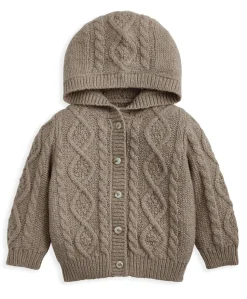 Hooded Cable Knit Cardigan - Oatmeal