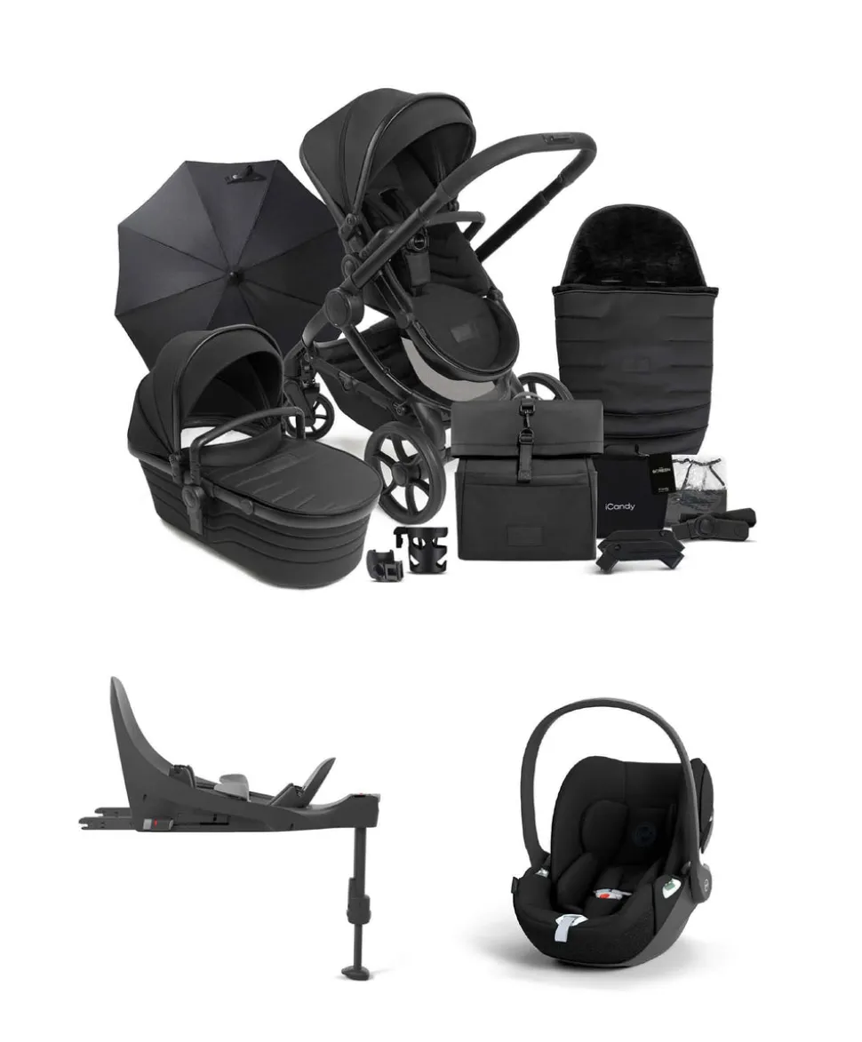 iCandy Peach 7 STUDIO Complete Bundle and Cybex Cloud T i-Size Rotating Car Seat & Base - Black