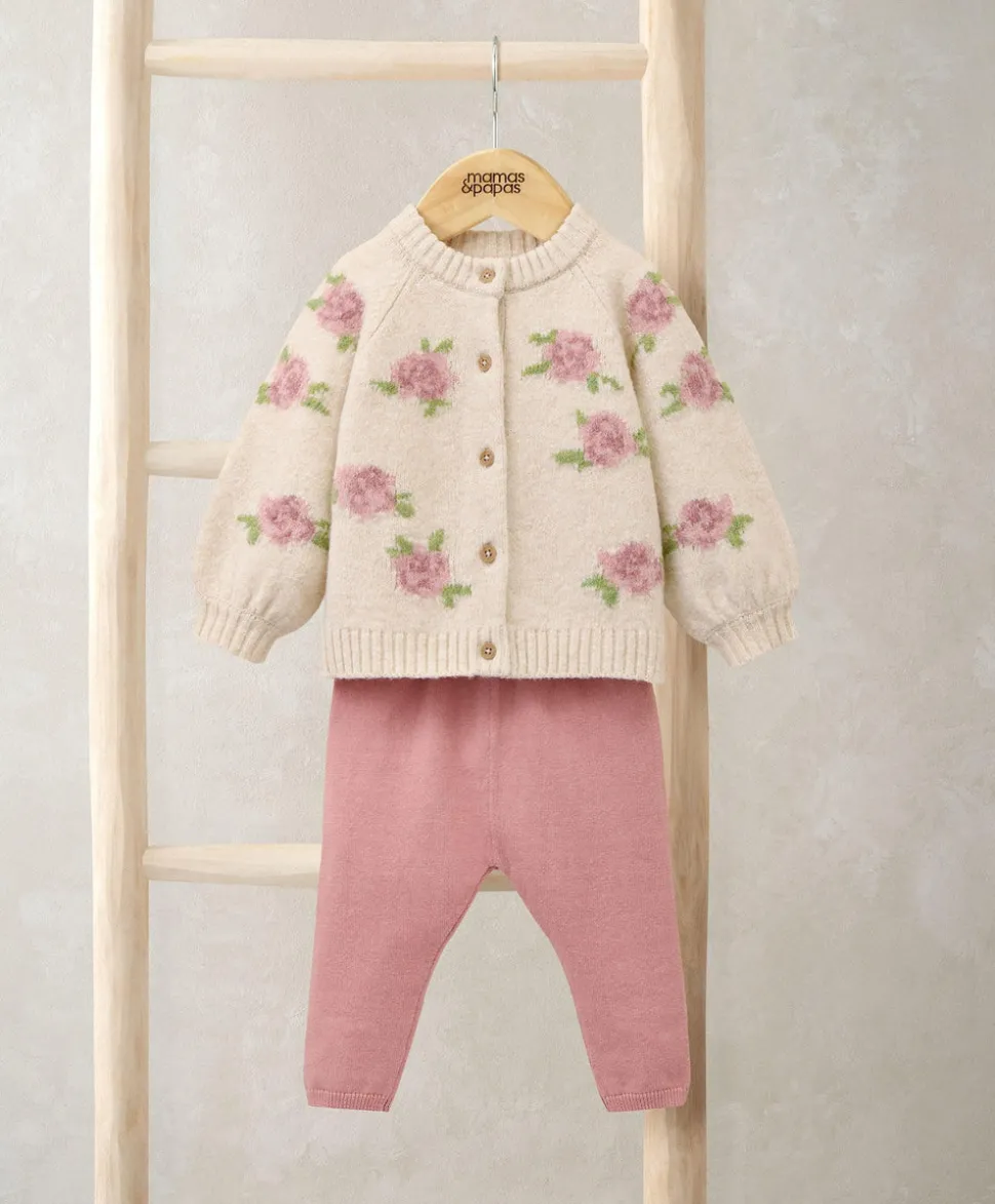 Jacquard Knit Cardigan & Leggings Set (2 Pieces) - Pink