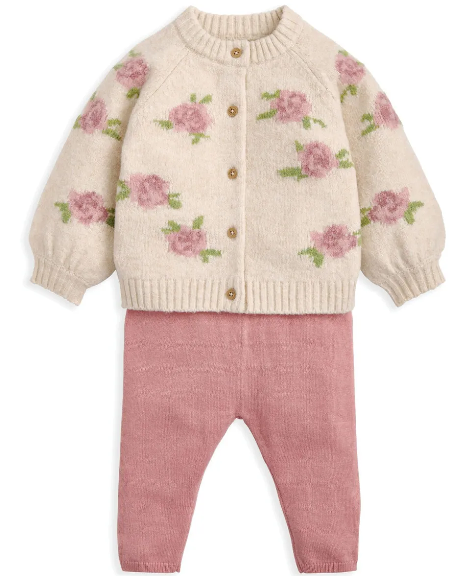 Jacquard Knit Cardigan & Leggings Set (2 Pieces) - Pink