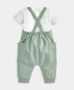 Jersey Ribbed Bodysuit & Dungaree Set