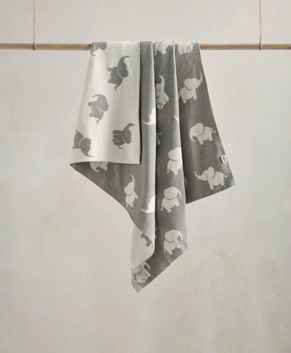Knitted Blanket - Welcome to the World Elephant - Grey