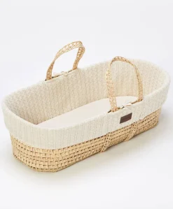 Little Green Sheep Knitted Moses Basket - Linen
