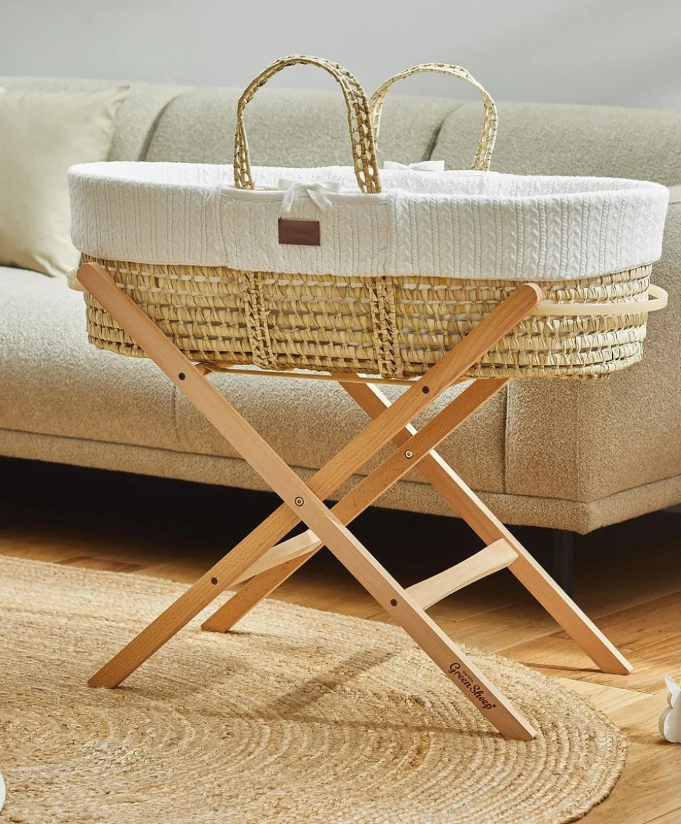Little Green Sheep Knitted Moses Basket - White