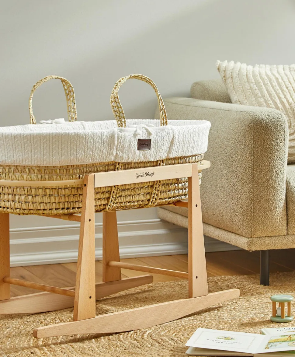 Little Green Sheep Knitted Moses Basket - White