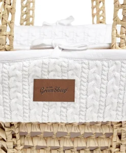 Little Green Sheep Knitted Moses Basket - White