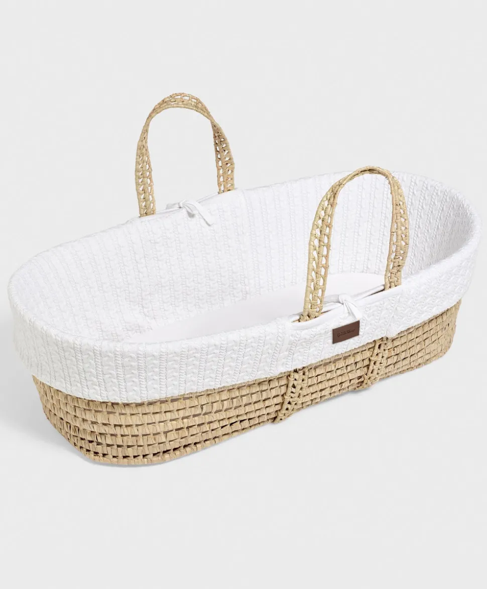 Little Green Sheep Knitted Moses Basket - White