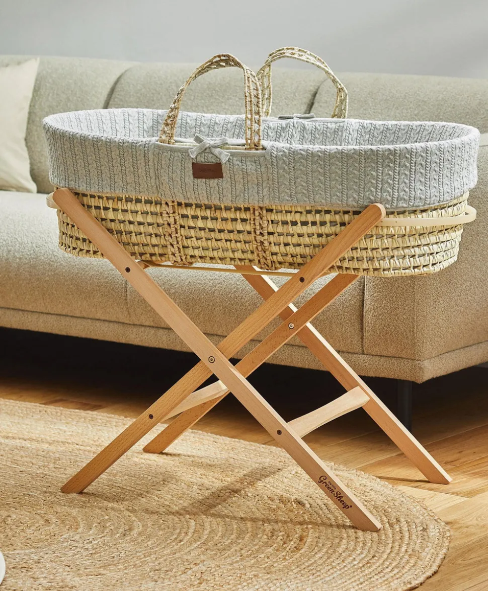 Little Green Sheep Natural Knitted Moses Basket & Mattress - Dove