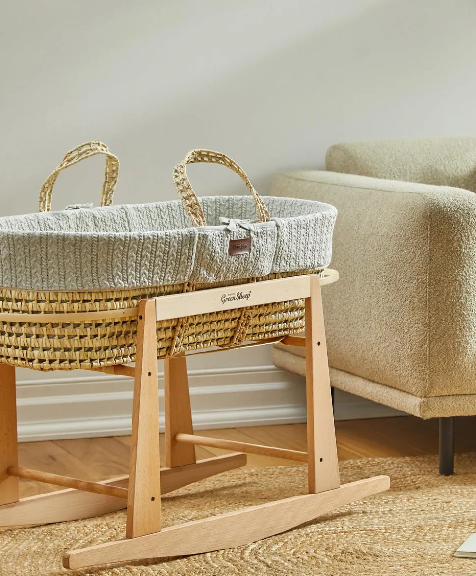 Little Green Sheep Natural Knitted Moses Basket & Mattress - Dove