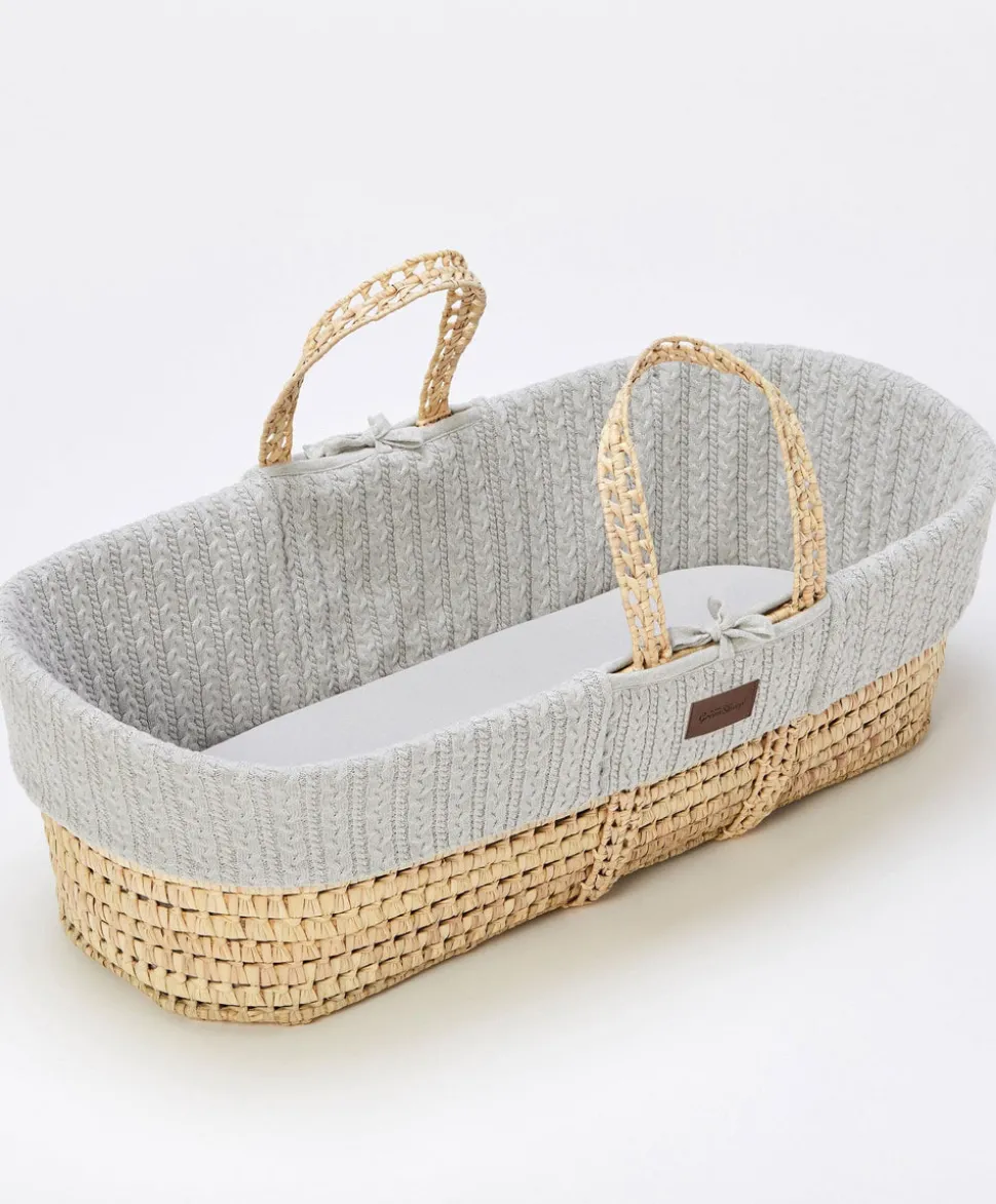 Little Green Sheep Natural Knitted Moses Basket & Mattress - Dove