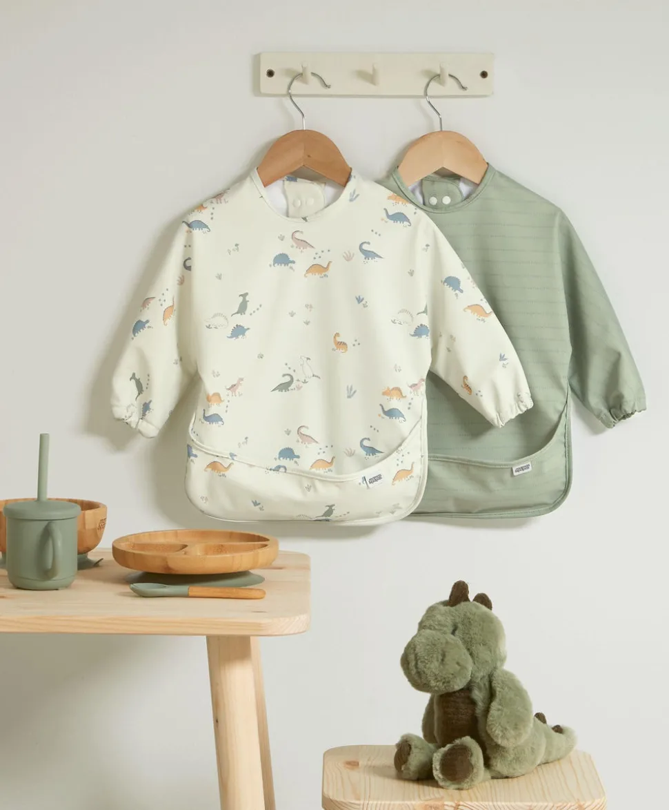 Long-sleeved Bibs (2 Pack) - Dino Stripe