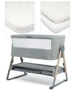 Lua Bedside Crib and Sheet Bundle - Grey/White