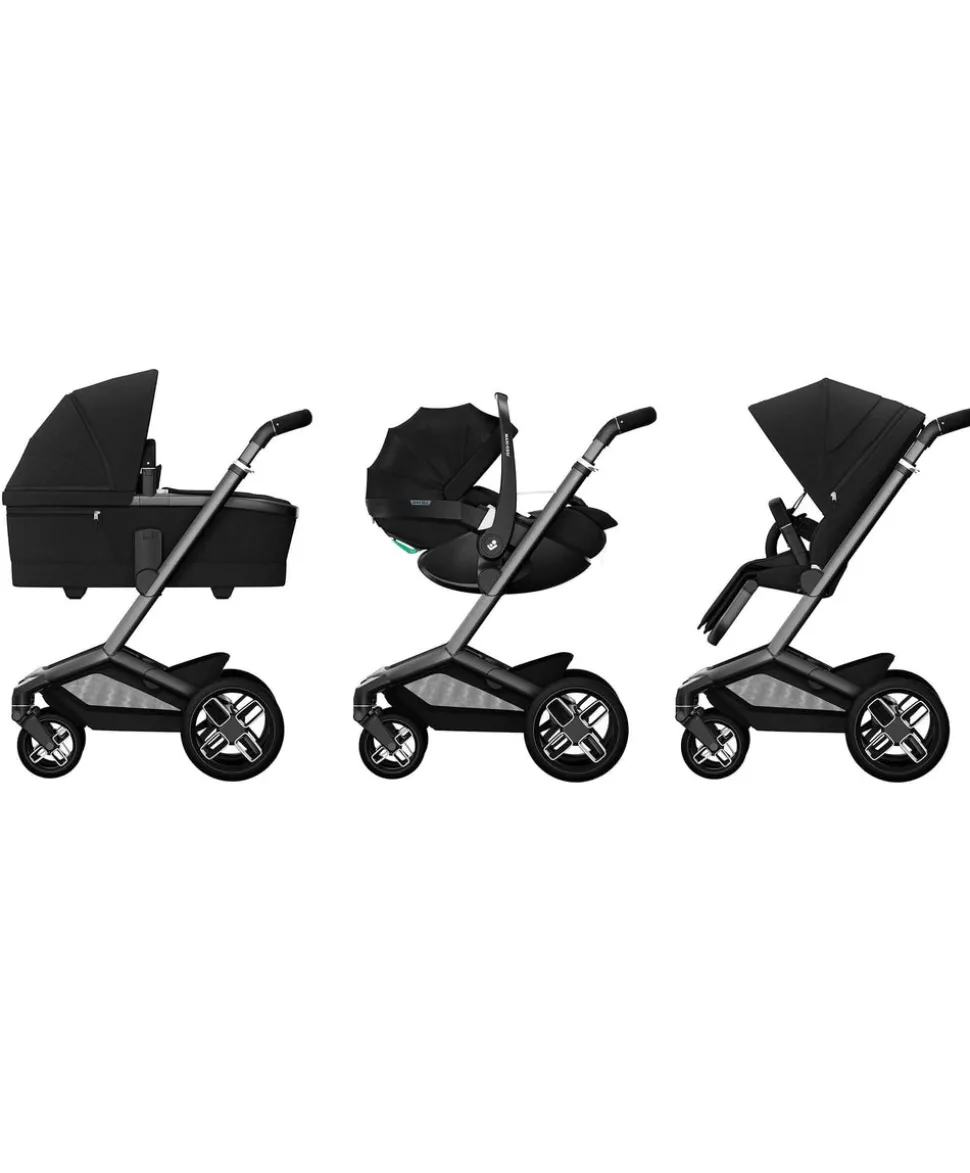 Maxi Cosi Fame Premium Pushchair Bundle with Pebble 360 Pro 2 Car Seat & Base – Black with Black Wheels