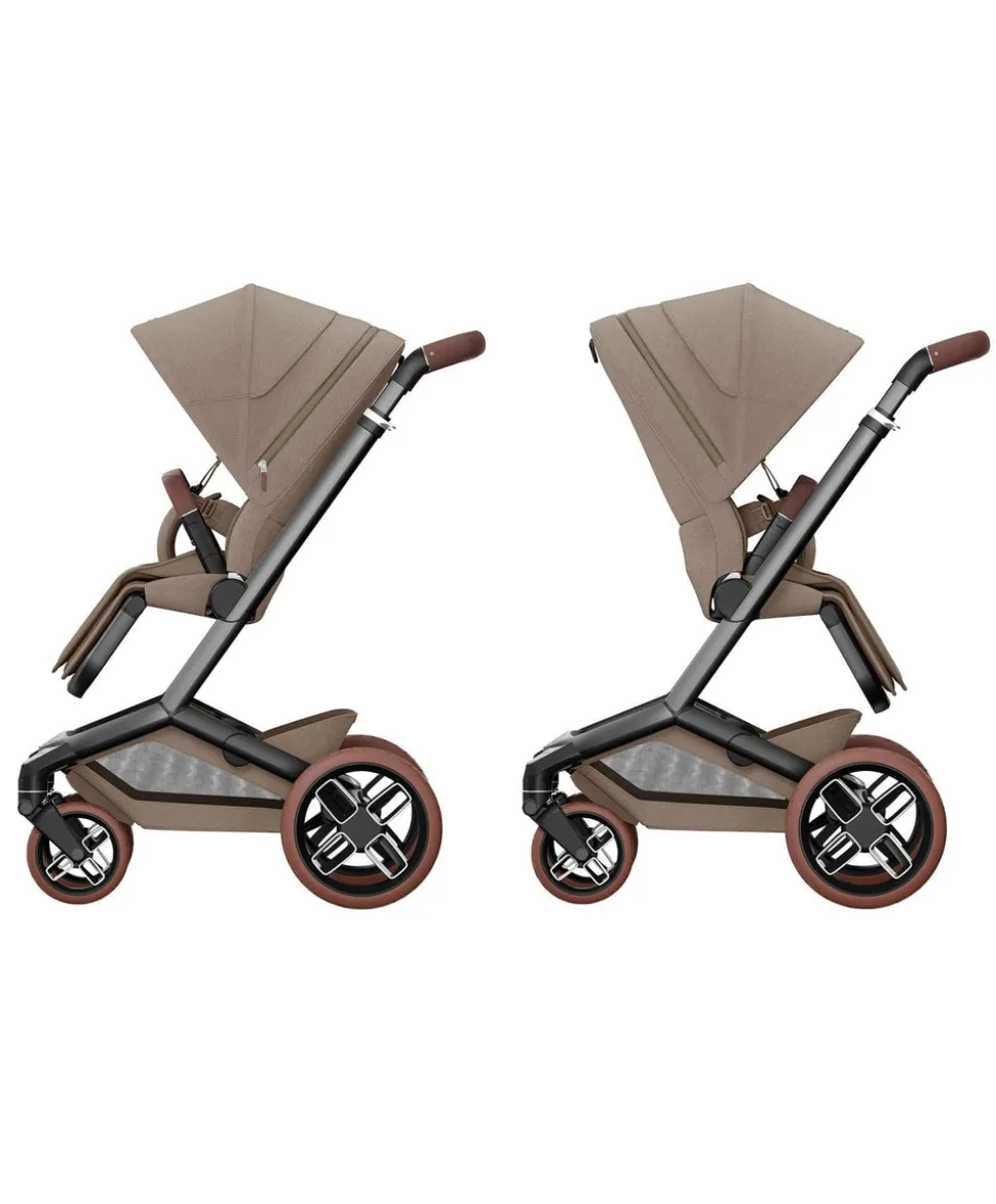 Maxi Cosi Fame Pushchair Bundle with Pebble 360 Pro² Car Seat (7 Pieces)- Truffle with Brown Wheels