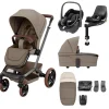 Maxi Cosi Fame Pushchair Bundle with Pebble 360 Car Seat (6 Pieces) - Truffle with Brown Wheels