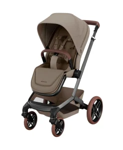Maxi Cosi Fame Pushchair Bundle with Pebble 360 Car Seat (6 Pieces) - Truffle with Brown Wheels
