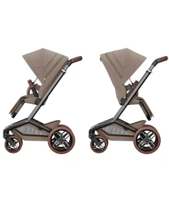 Maxi Cosi Fame Pushchair Bundle with Pebble 360 Car Seat (6 Pieces) - Truffle with Brown Wheels