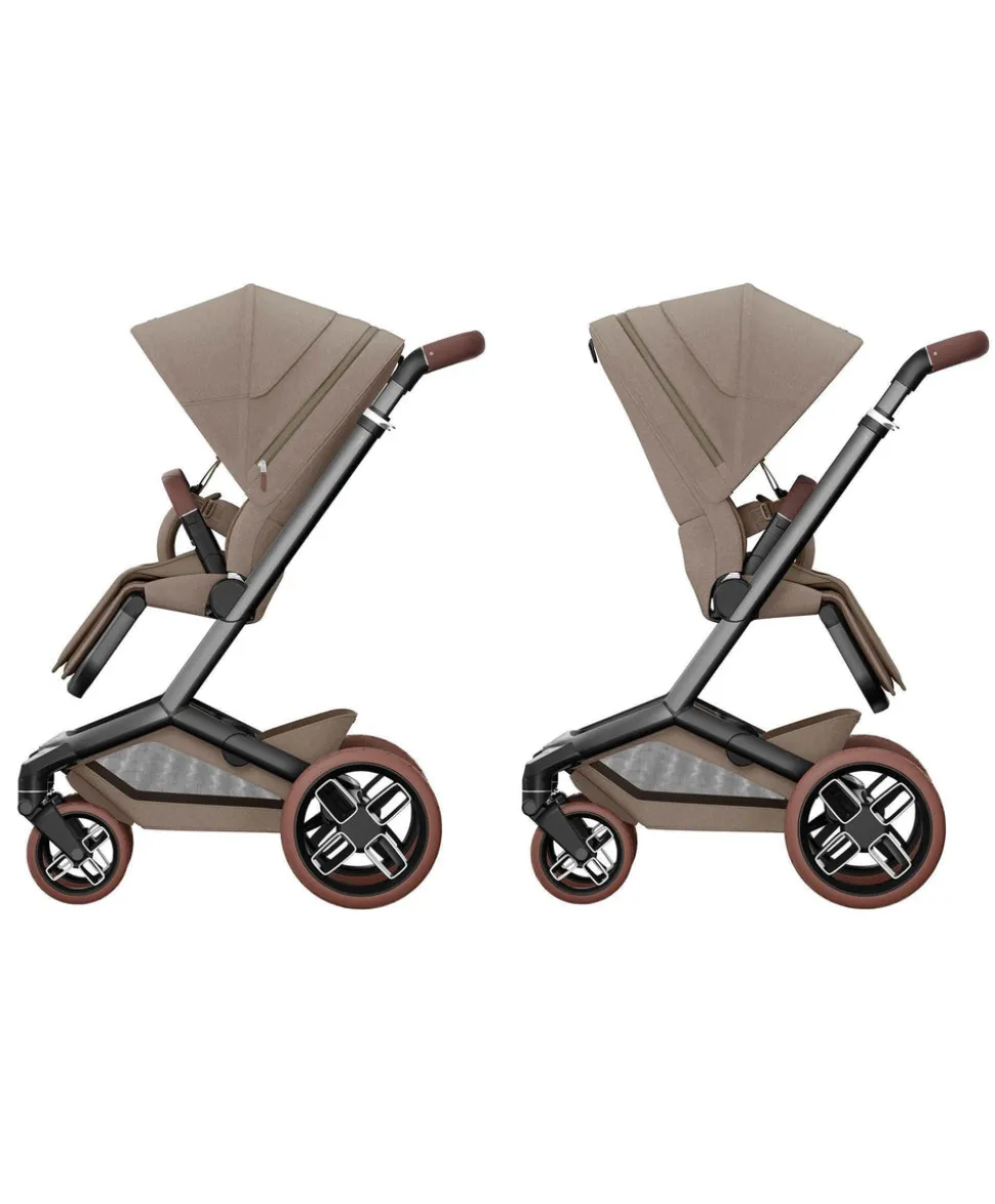 Maxi Cosi Fame Pushchair Bundle with Pebble 360 Car Seat (6 Pieces) - Truffle with Brown Wheels