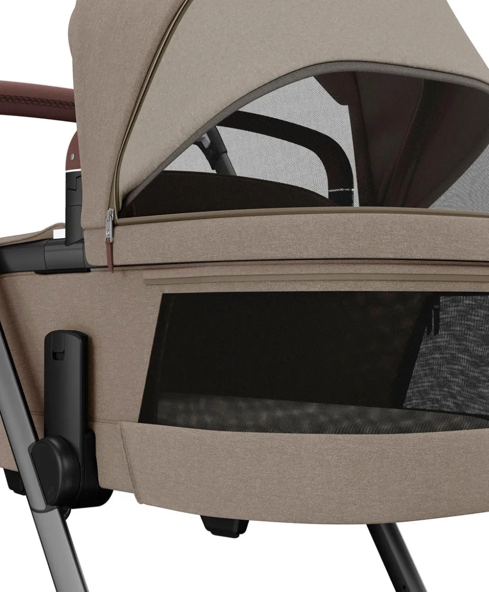 Maxi Cosi Fame Pushchair Bundle with Pebble 360 Car Seat (6 Pieces) - Truffle with Brown Wheels
