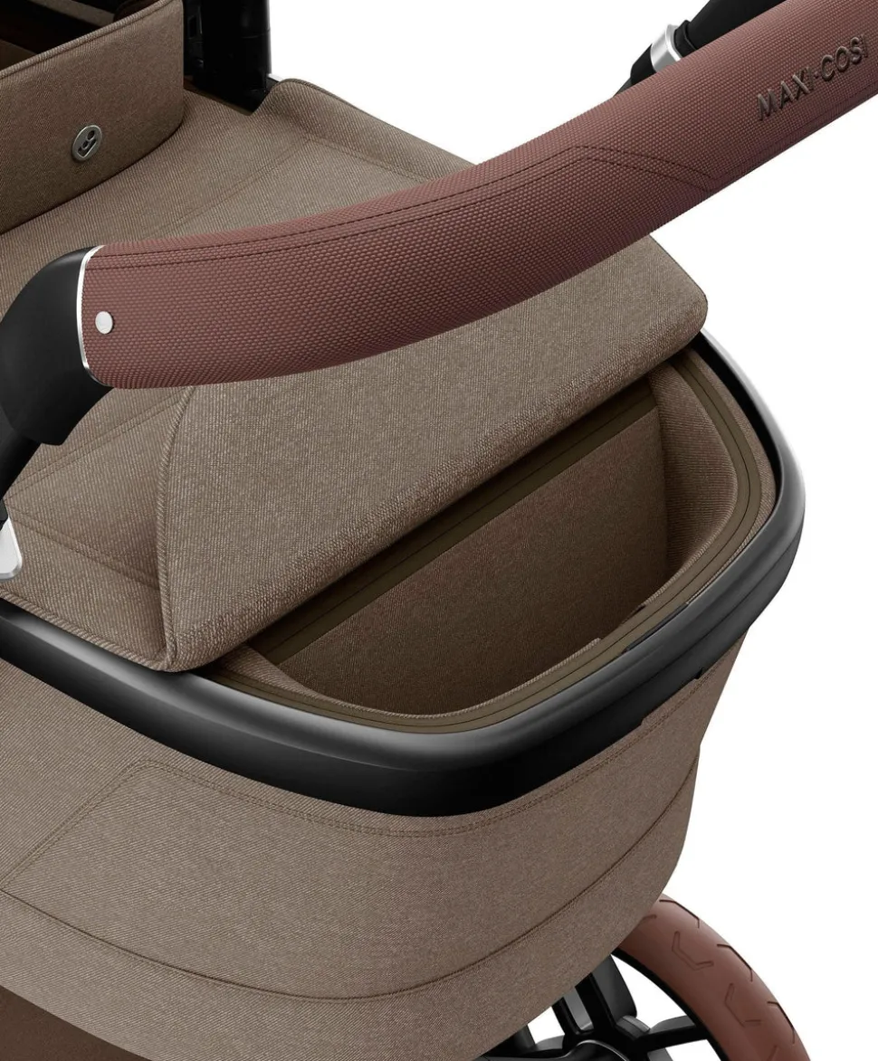 Maxi Cosi Fame Pushchair Bundle with Pebble 360 Car Seat (6 Pieces) - Truffle with Brown Wheels