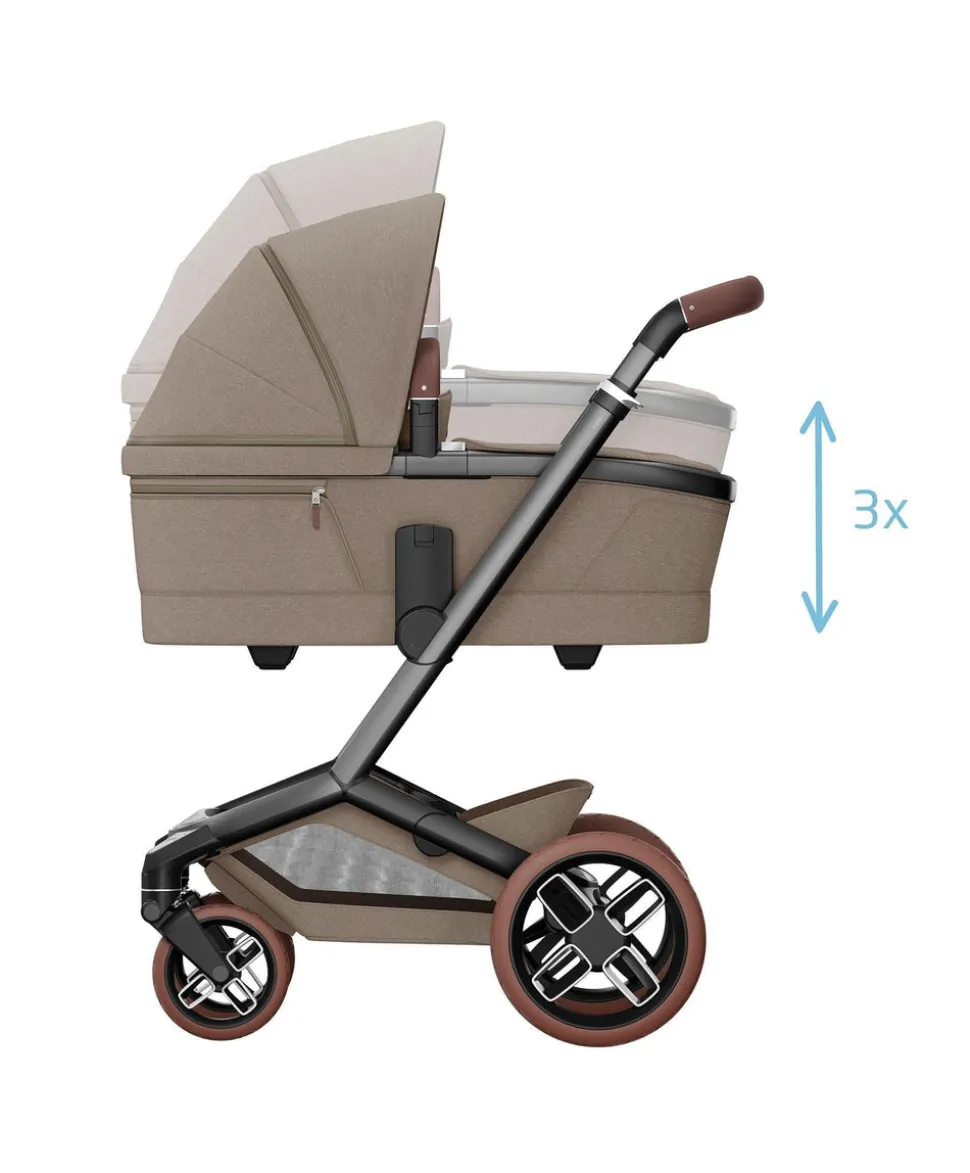 Maxi Cosi Fame Pushchair Bundle with Pebble 360 Car Seat (6 Pieces) - Truffle with Brown Wheels