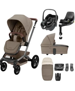 Maxi Cosi Fame Pushchair Bundle with Pebble 360 Car Seat (6 Pieces) - Truffle with Black Wheels