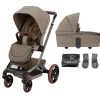 Maxi-Cosi Fame Pushchair & Carrycot - Truffle with Brown Wheels
