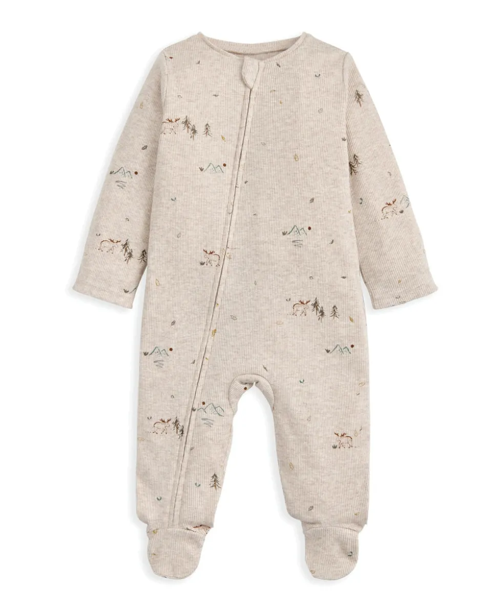 Moose Print Ribbed Jersey All In One - Cream