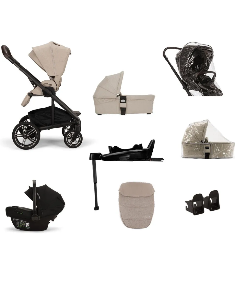 Nuna Mixx Next Pushchair 5 Piece Travel Bundle with PIPA Next Car Seat & Base - Biscotti