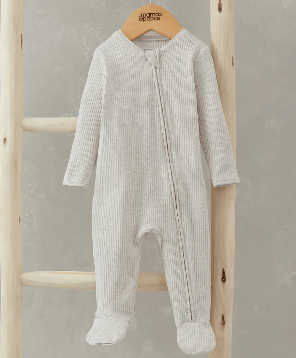 Organic Cotton Ribbed Sleepsuit - Oatmeal