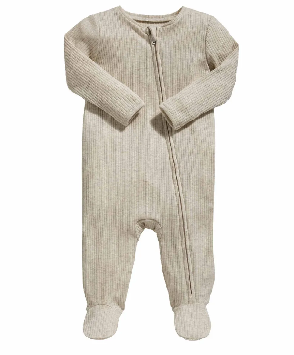 Organic Cotton Ribbed Sleepsuit - Oatmeal