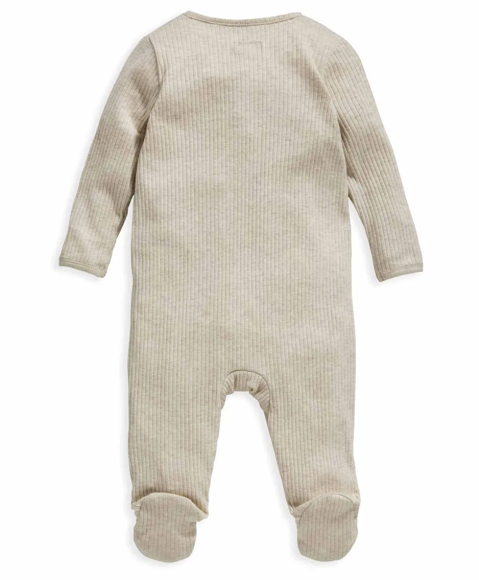 Organic Cotton Ribbed Sleepsuit - Oatmeal