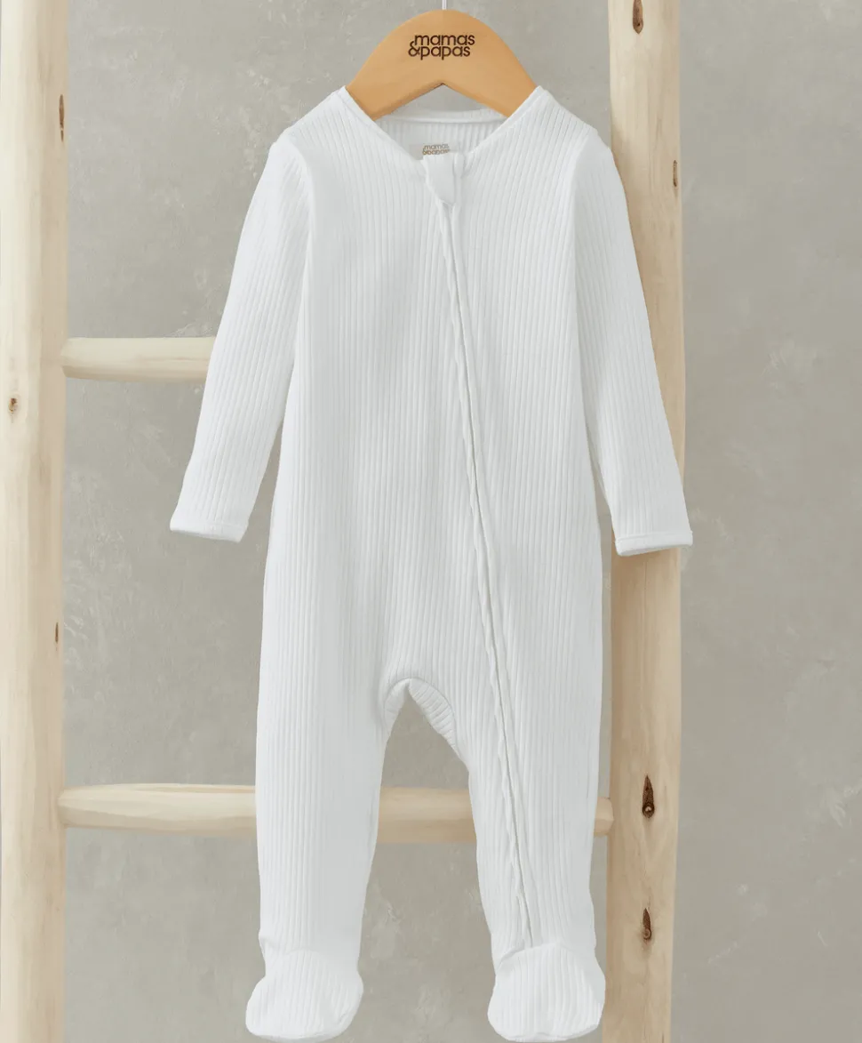 Organic Cotton Ribbed Sleepsuit - White
