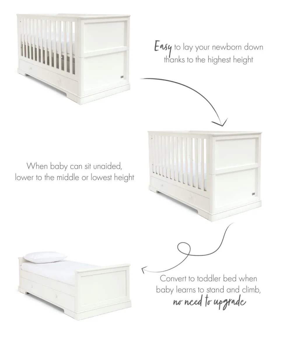 Oxford 2 Piece Cotbed Set with Dresser Changer - White