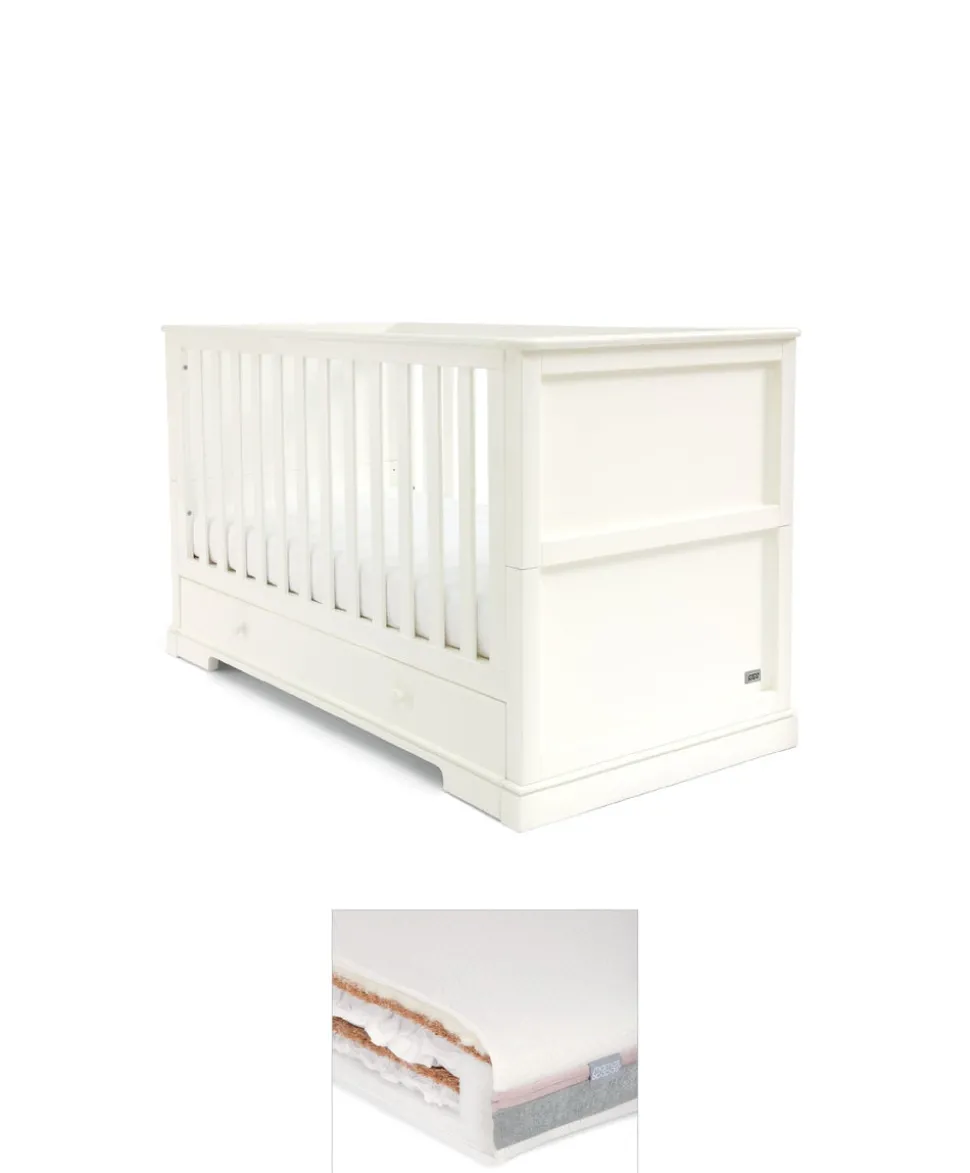 Oxford Cotbed & Luxury Hybrid Twin Mattress Bundle - White