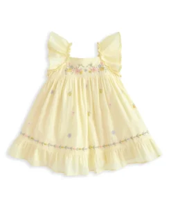 Peplum Frill Embroidered Dress - Yellow