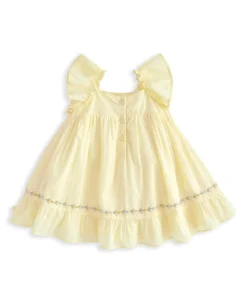 Peplum Frill Embroidered Dress - Yellow